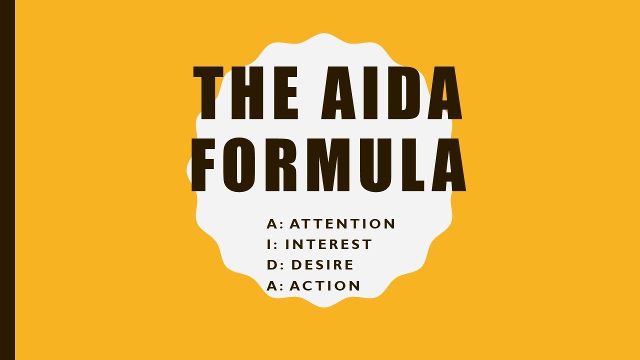 AIDA Writing Formula: Grab customers attention, engage them, make them curious, close the sale