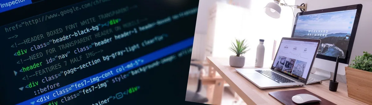 A laptop computer is sitting on a wooden desk next to a computer monitor.