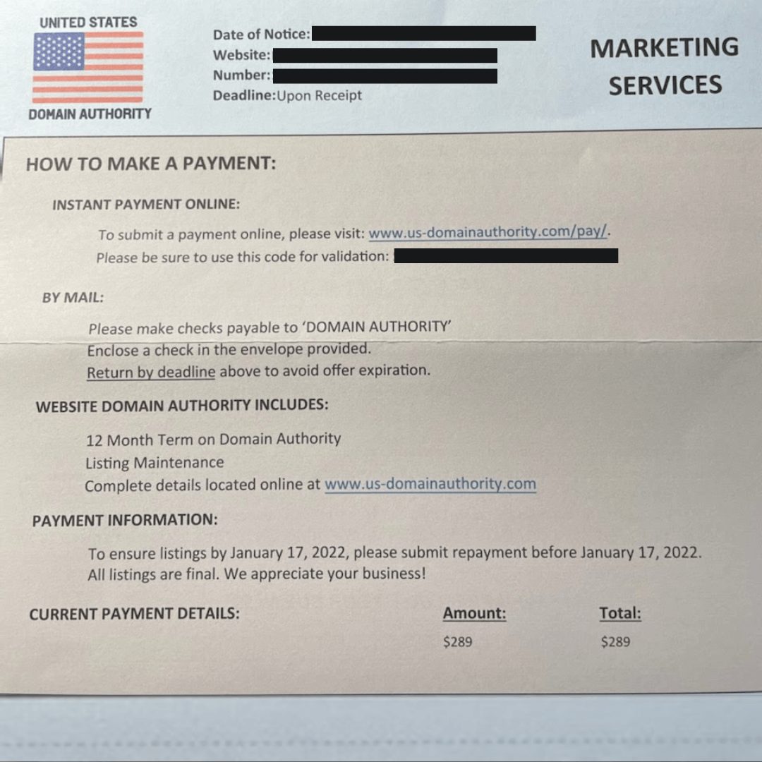 Don’t Pay US Domain Authority $289, The Mailer Has Nothing To Do With Your Domain Registration