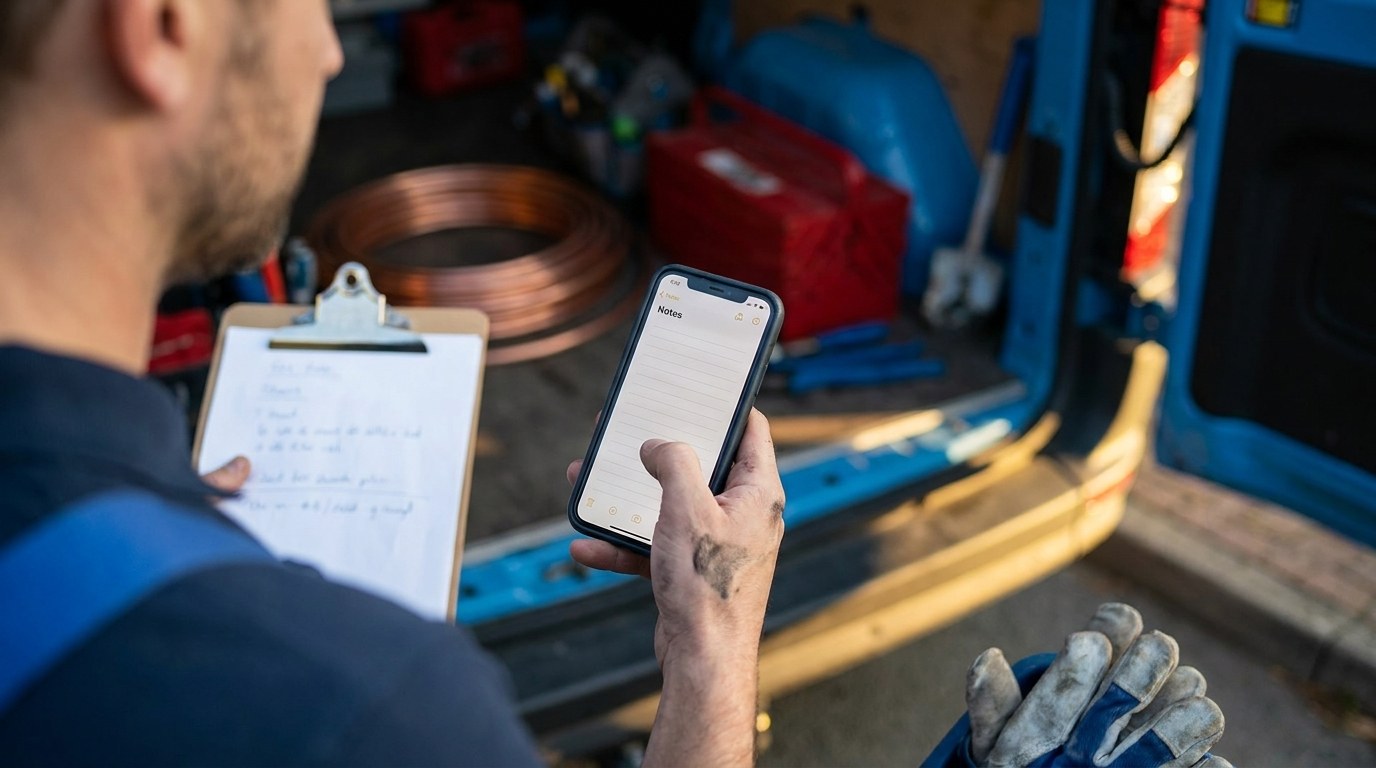 A small business owner using Google Gemini in Google Keep on a phone to turn messy notes into a checklist