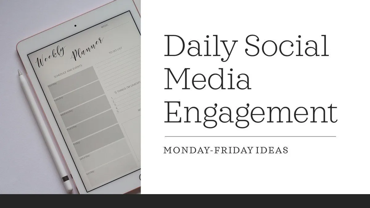 A tablet with a daily social media engagement planner on it