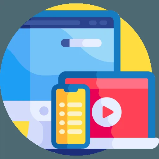 A cartoon illustration of a cell phone , laptop , and tablet.