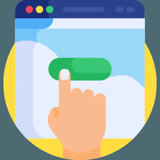 A hand is pressing a green button on a computer screen.