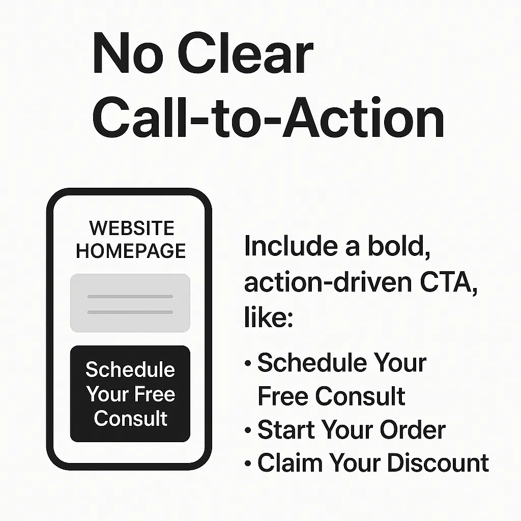 A picture of a phone with the words `` no clear call-to-action '' on it.