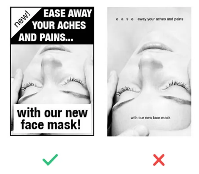 A poster that says ease away your aches and pains with our new face mask