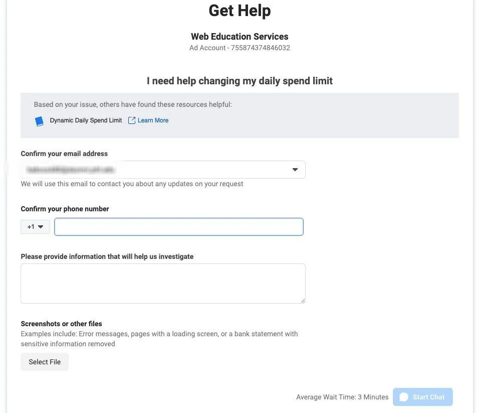 A screenshot of a get help page for web education services