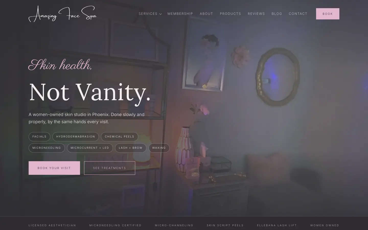 The Amazing Face Spa site on a desktop screen