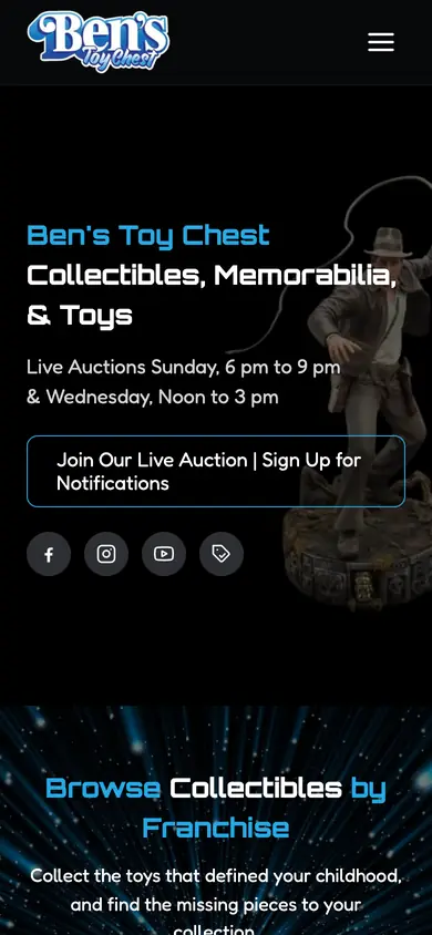 The Ben's Toy Chest site on a phone