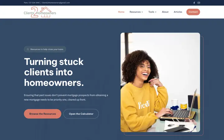 Clients2Homeowners homepage after its move off Duda