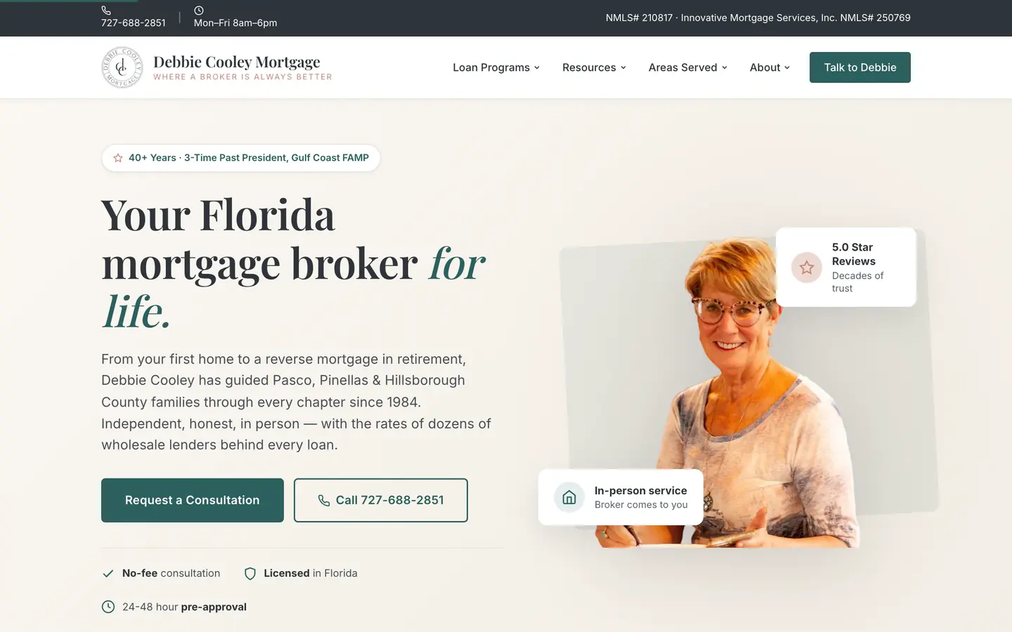 The Debbie Cooley site on a desktop screen