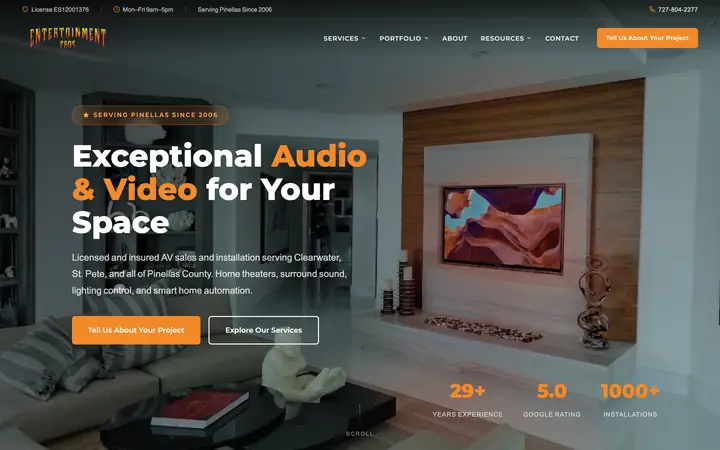 Entertainment Pros homepage after its move off Duda
