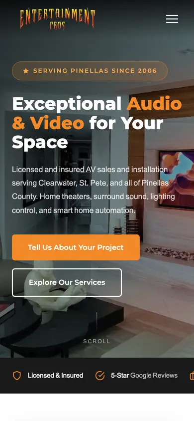 The Entertainment Pros site on a phone