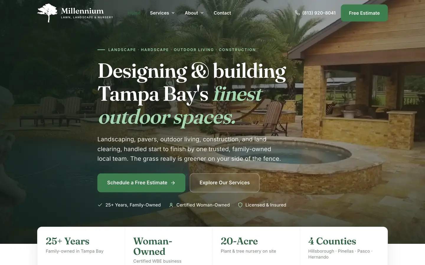 The Millennium Lawn & Landscape site on a desktop screen