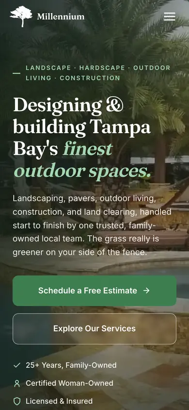 The Millennium Lawn & Landscape site on a phone