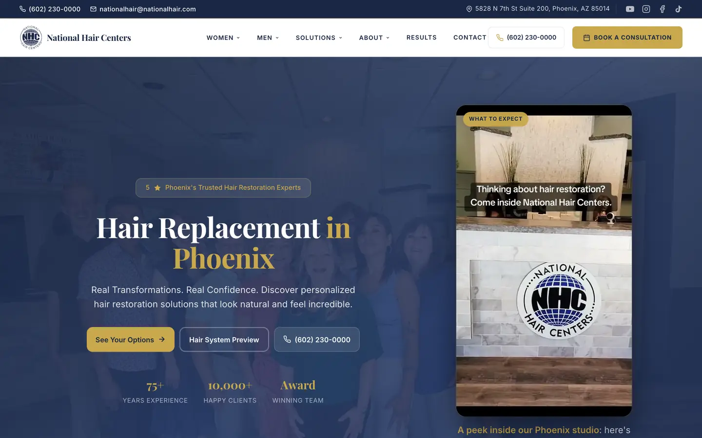 The National Hair Centers site on a desktop screen