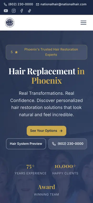 The National Hair Centers site on a phone