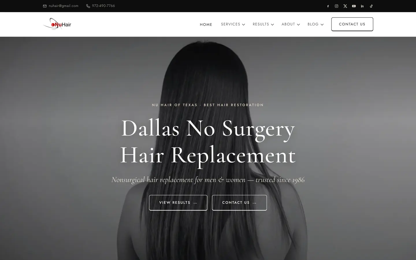 The Nu Hair site on a desktop screen