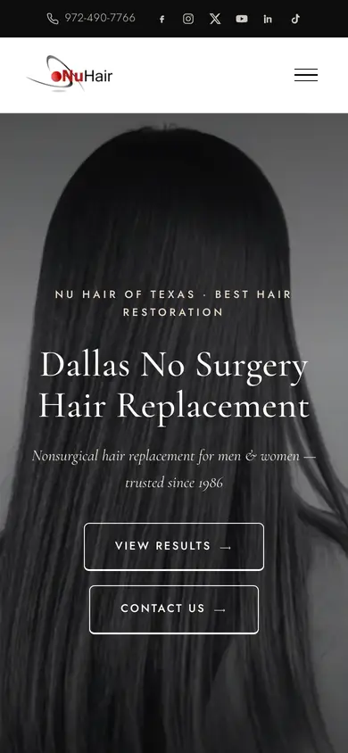 The Nu Hair site on a phone