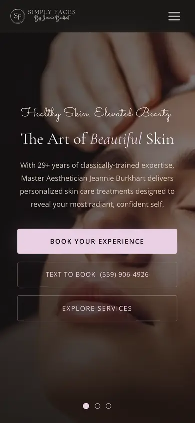 The Simply Faces site on a phone