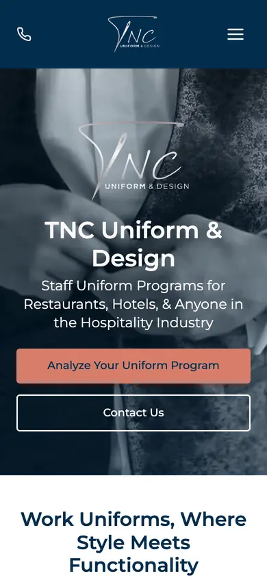 The TNC Uniform site on a phone