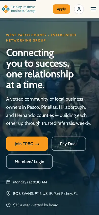 The TPBG site on a phone