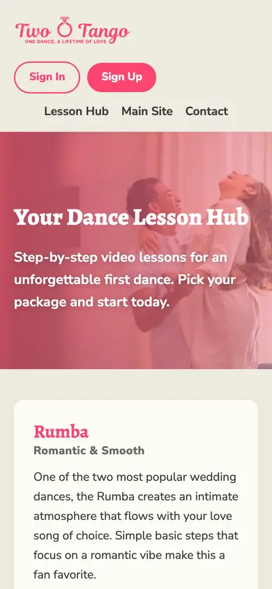 The Two To Tango site on a phone