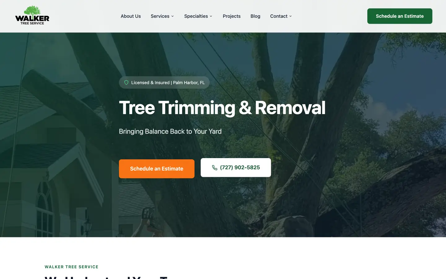 The Walker Tree Service site on a desktop screen