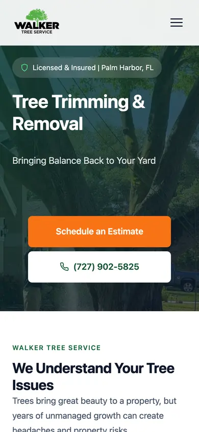 The Walker Tree Service site on a phone
