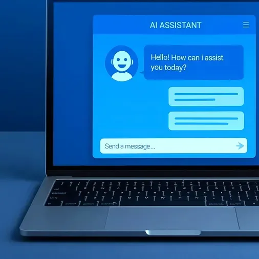 A laptop running an AI assistant conversation