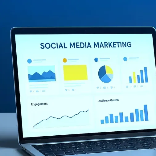 A laptop showing a social media marketing dashboard