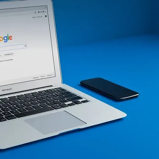 A laptop open on Google search beside a phone